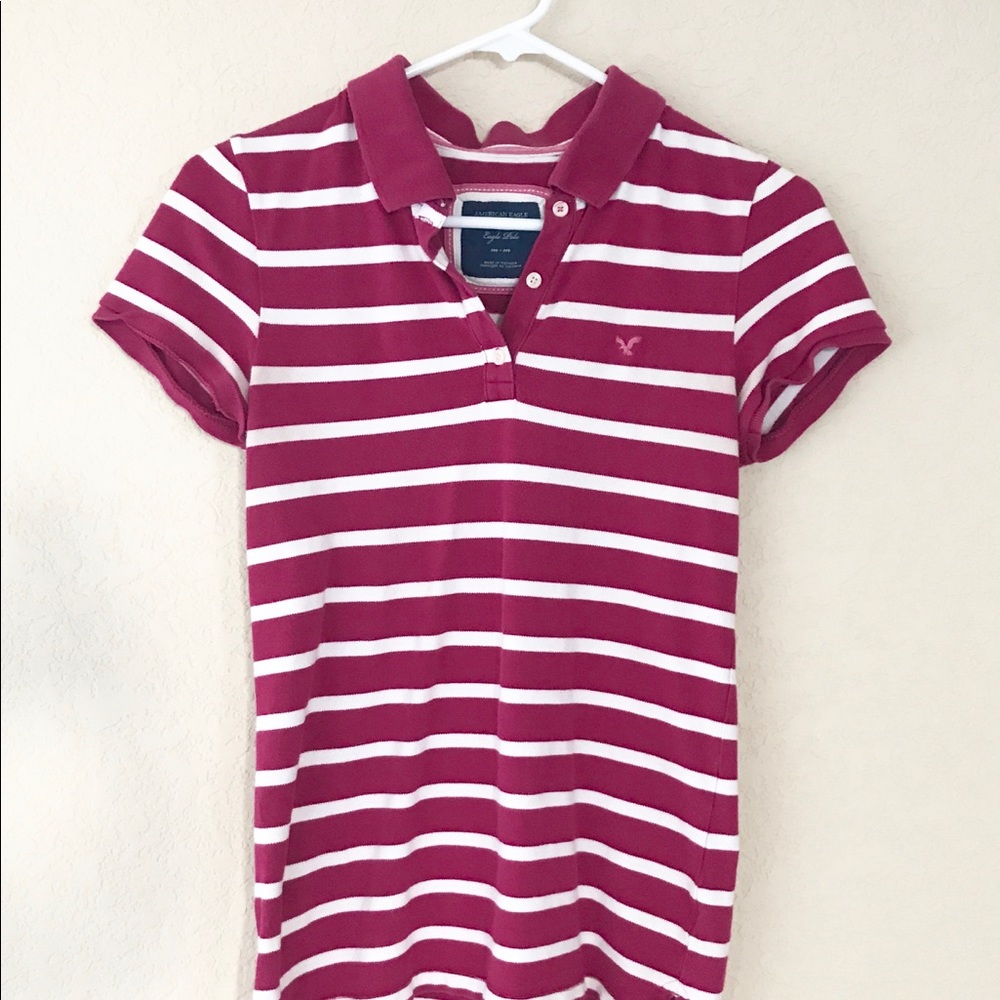 💋 3 for $30 | American Eagle Striped Magenta Polo